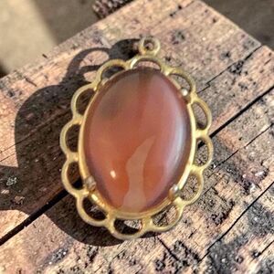 Vintage Gold Tone Pendant W/ Carnelian Stone, Small 1.8 Inches,